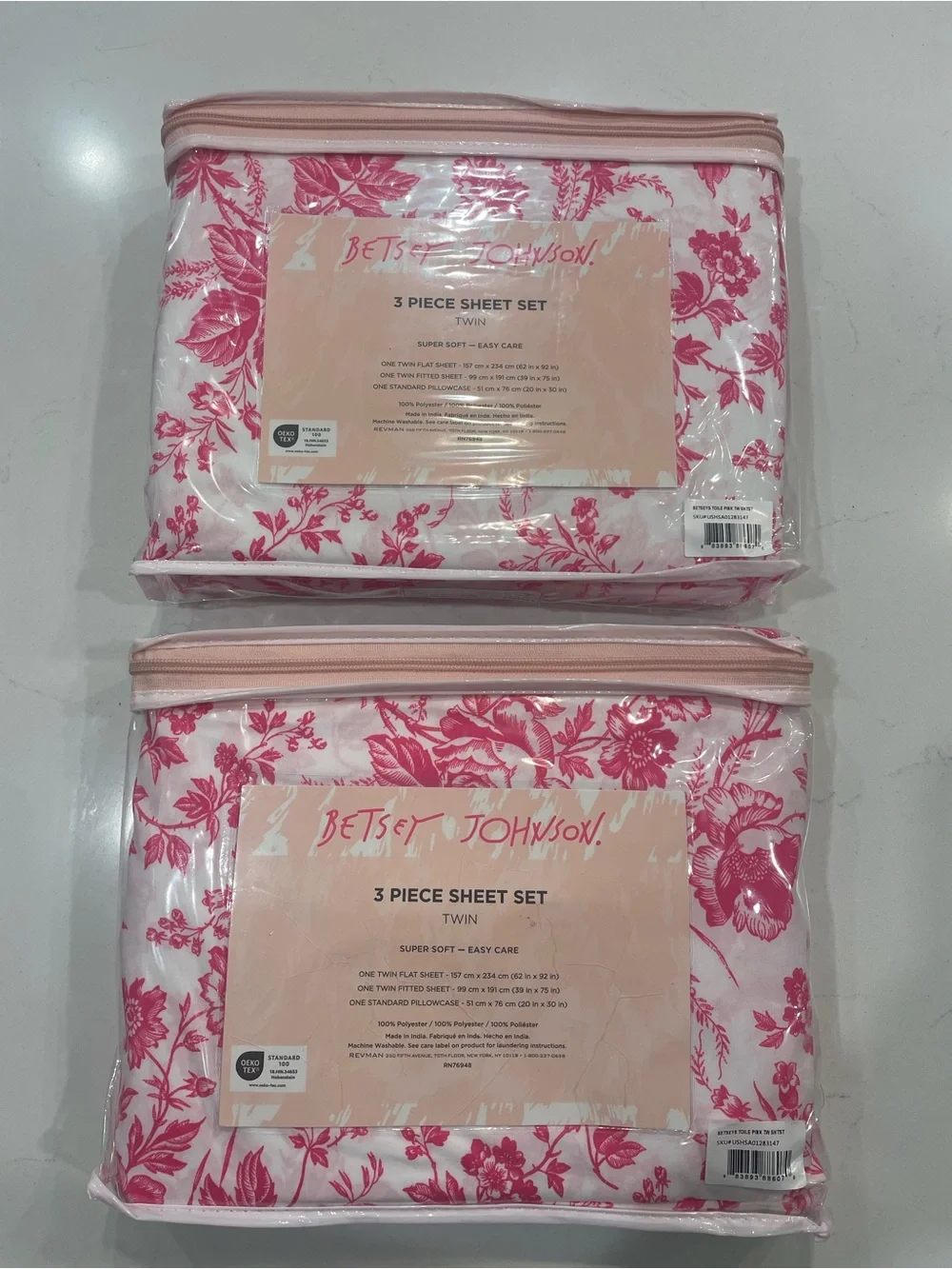 Betsey Johnson Pink Floral Twin 3-Piece Sheet Set Set of 2